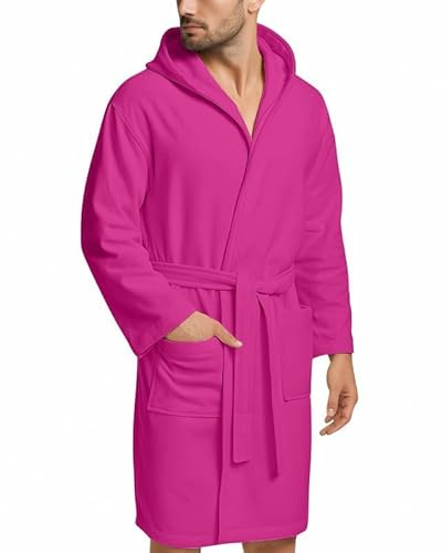 NARCISO Albornoz Mujer Albornoz Hombre Ducha Microfibra con Bolsillos, Capucha y Cinturón, Ideal para Casa, Viajes, Gimnasio, Tela Suave y Cómoda, Tallas desde la S hasta la XXL, fucsia, XL