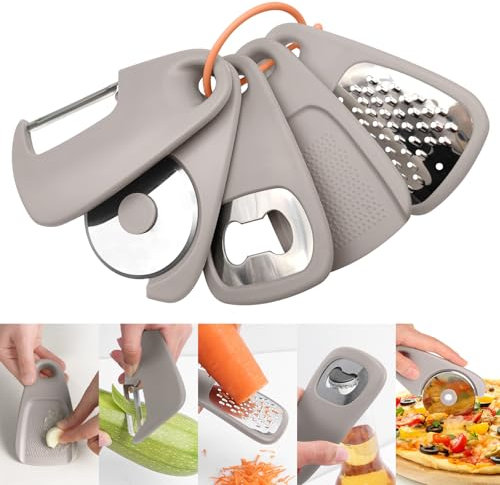 5 in 1 Kitchen Appliances Peeler Bottle Opener Garlic Grinder Cake Cheese Grater Stackable Kitchen Tools Space Saving for Small Kitchen RV Accessories in