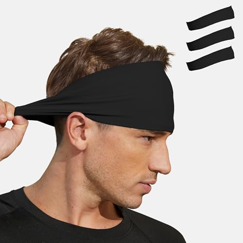 VIMPEP Sportstirnbänder für Herren, nicht rutschfest, weiches Tragegefühl, Schweißband, Trainingsstirnband zum Laufen, Radfahren, Basketball, Tennis, dehnbares, schnell trocknendes Haarband (3er-Pack)