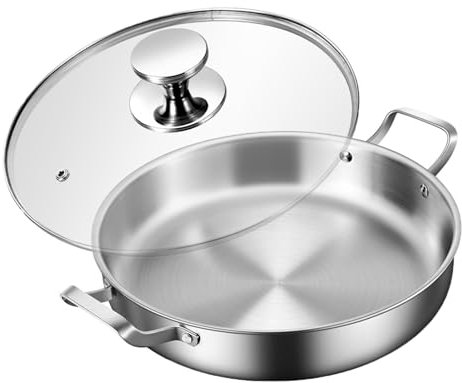 UGCER Padella per Paella Spagnola da 11,8 Pollici, pentola Antiaderente in Acciaio Inossidabile 316 con Coperchio, qualità Commerciale, Resistente e Facile da Pulire