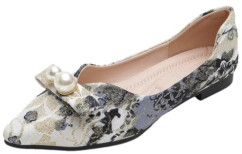 Ballerinas Women's Loafer Non-Slip Flat Shoes Dress Shoes Elegant and Comfortable Wedding Shoes Bridal Shoes with Bows Women's Shoes Ballet Shoes Balerina Shoes Low Shoes Pumps, black, 8 UK