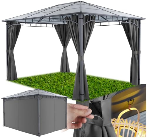 tectake® Gazebo in alluminio resistente alle Intemperie con 4 pannelli laterali, protezione solare o parapioggia, autoportante per terrazze, balconi, gazebo da giardino, grande tenda per eventi, 3 x 4