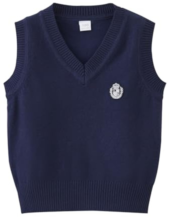 JiAmy Gilet in maglia per bambini con scollo a V, per ragazzi e ragazze, 2-10 anni, Blu mare, 4-5 Anni