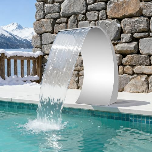 SanBouSi Wasserfall Teich Edelstahl Pool Wasserfall Bachlauf, 30cm Teichwasserfall Glatt Fließender Pool-Wasserfall für Gartenteiche Hofteiche Oder Swimmingpool
