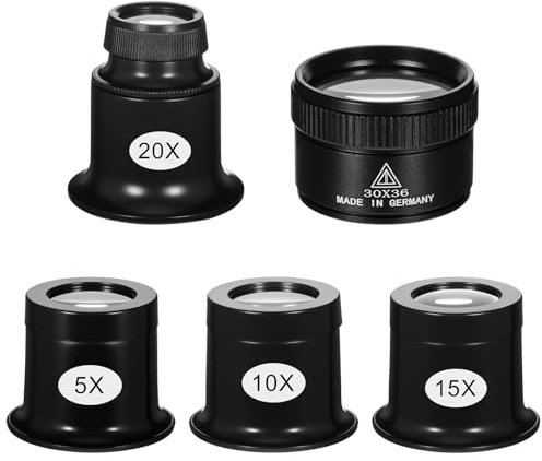 5 Piezas Lupa de Relojero, Lupa de Joyero, Lupa de Aumento, Lupa, Monóculo de Lupa de Ojo 5x/10x/15x/20x/30x, para Joyero Reloj Hobby Monedas Electricista Costura (Negro)