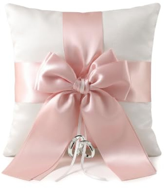 LONGHAO Coussin pour alliances de mariage avec nœud et ruban de satin, 20 x 20 cm