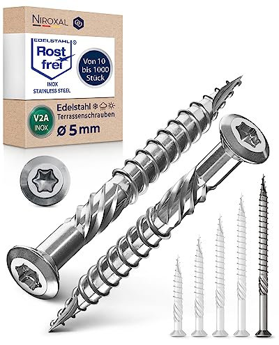 Tornillo de terraza de acero inoxidable Muesca de corte TORX, cabeza redondeada y sin nervaduras V2A 5-mm de espesor 80-mm de longitud 200 unidades 52-mm de rosca parcial Tornillo 5x80