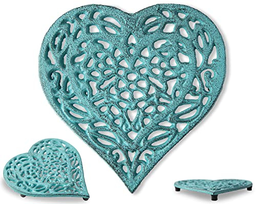 Comfify Blue Cast Iron Heart Trivet – 6.75x6.5 – Kitchen Hot Pot Pad