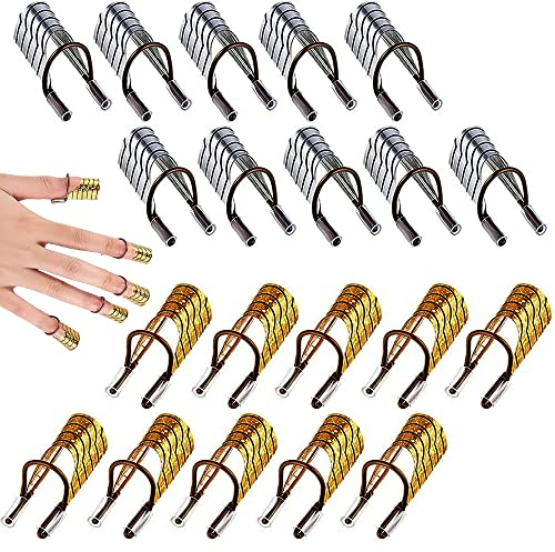 Nagel Schablonen Formen Wiederverwendbar, 20 Stück Selbstklebend für Gel-Nägel, Maniküre DIY Kunst (Gold, Silber)