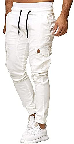 KONG JIMFAN Chino Hose Herren Bequem Fitness Hosen Herren Langgröße Jogginghose Herren Hose Herren Stretch Herren Hose Mittelalter Hose Herren 3/4 Hose Herren Warme Hose Herren(Weiß,L)