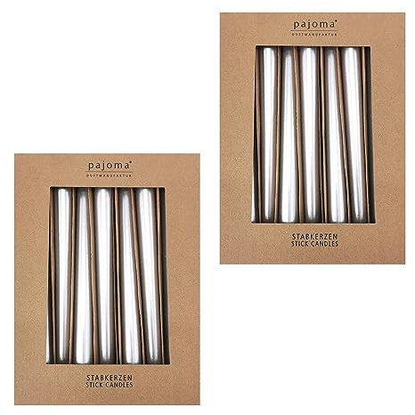 Stavljus set om 20 | metall – silver | höjd 25 cm ø 2,2 cm | brinntid 7 timmar – premiumkvalitet | enfärgade spetsljus | pajoma