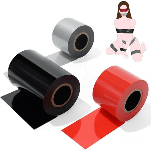 BDSM Bondage Restraints Tape Set, 3 Rolls Adult Toy Sex Restraint Bondage Tape,Pull-up Binding Static Electrostatic Tape for Couples,Sex Bondage Toy for Restraining Pleasure (Red, Silver, Black)