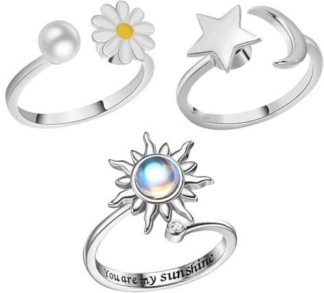 Lot de 3 anneaux anti-stress pour soulager le stress, l'anxiété pour adultes et enfants, anneaux rotatifs réglables pour calmer, se concentrer et se détendre, soulager l'anxiété, Non, Non