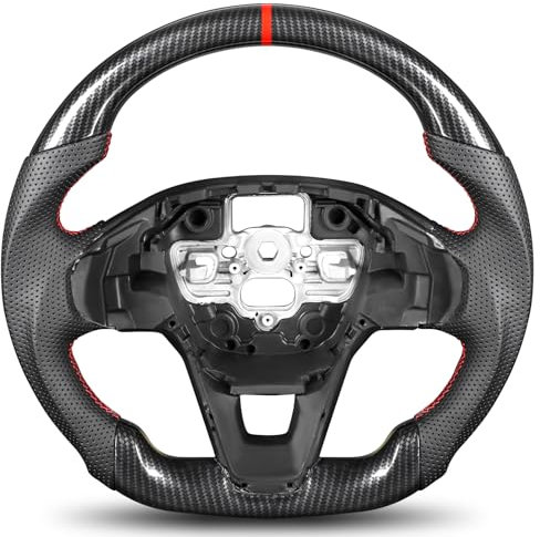 TESFEEL Steering Wheel for Ford Bronco Sport 2021–2025 Hydro-Dip Carbon Fiber with D-Shaped Flat-Bottom Perforated Leather Grip Compatible with Bronco Sport Base/Big Bend/Outer Banks/Badlands/Heritage