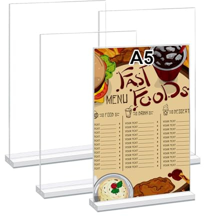 LiuHancsqd 4 Stück A5 Acryl Aufsteller, Tischaufsteller A5, Menükartenhalter, Speisekartenhalter, Postkartenständer, Werbeaufsteller, Transparent Acryl Tischständer für Restaurants Büro Menü