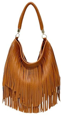CORIOS Sac à Main Femme avec Franges Sacs Portés Épaule en Cuir PU Style Bohème Chic Sac Sous-Bras pour Usage Quotidien Idée Cadeau Marron