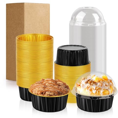 CXIIPOL 60 Pack 5 OZ Disposable Round Mini Cake Pans with Lids