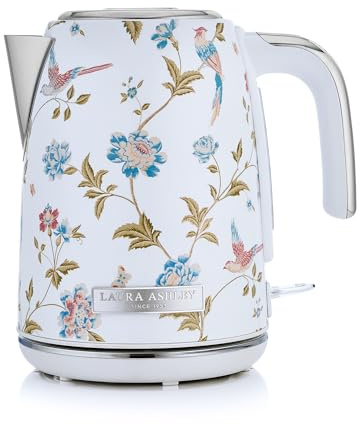Laura Ashley Elveden White 1.7 Litre Stainless Steel Electric Kettle - 3KW Kettles Electric Fast Boil Quiet - Cordless Kettle with 360 Degree Power Base, Overheating & Boil Dry Protection Jug Kettles