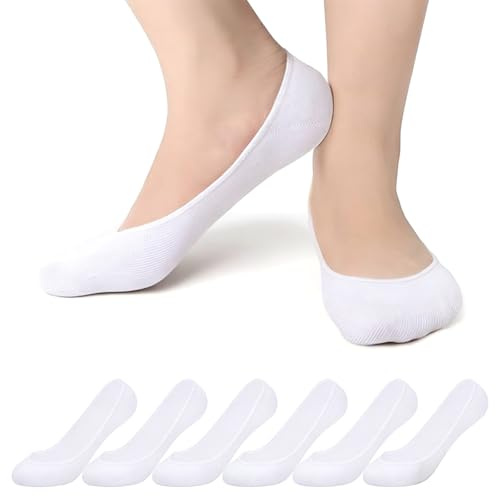 ADUDVLO 6 Pairs No Show Socks Womens, Cotton Low Cut Liners Non Slip Footies for Flats Hidden Invisible Liners Boat Socks, Size 4-8 (UK, Numeric, 6, 8, Regular, Regular, White)