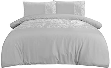 Sleepdown Juego de Funda de edredón de Terciopelo con Banda de Panel Plateada, Suave y acogedora, con Fundas de Almohada, 260 x 230 cm, matrimonio grande