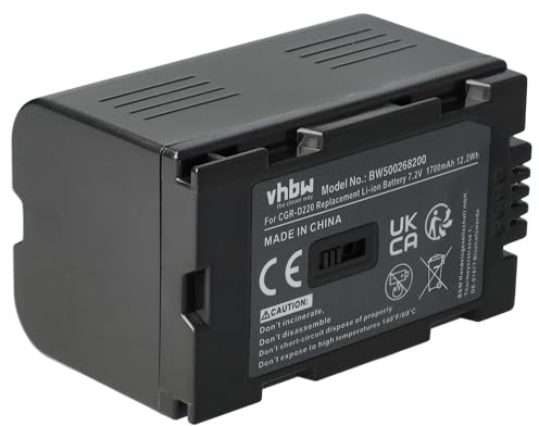 vhbw 1x Batería Compatible con Panasonic NV-DS15, NV-DS150, NV-DS25, NV-DS27, NV-DS28, NV-DS29 cámara de vídeo (1700 mAh, 7,2 V, Li-Ion)