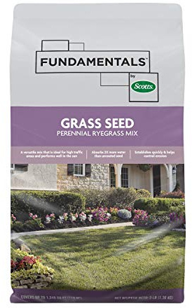Fundamentals by Scotts Grass Seed Perennial Ryegrass Mix, Ideal for Sunny, High Traffic Areas and Erosion Control, 3 lbs.