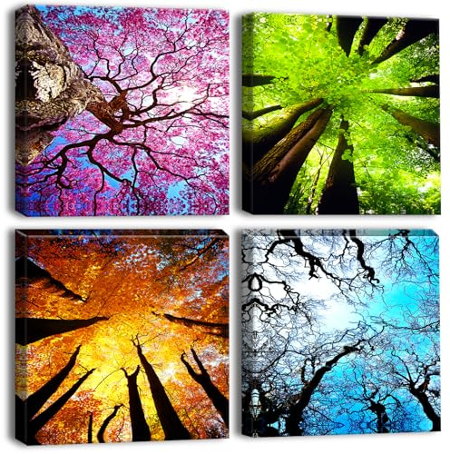 Artscope 4 Pieces Wall Art Canvas Prints - Four Seasons Picture Painting- Modern Wall Artwork Framed for Bathroom Home Office Decor - 30 x 30 CM