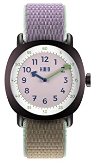 KWIO - TIKK Cake Kinderuhr I Analoge Lernuhr für Jungen & Mädchen I Quarz-Uhrwerk I Nachtblaues Edelstahlgehäuse I Leicht zu wechselndes blau-graues Klettarmband I Wasserdicht bis 5 ATM I