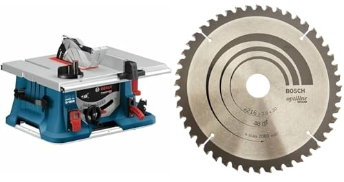 Bosch Professional Tischkreissäge GTS 635-216 (Sägeblatt-Ø: 216 mm, Sägeblattbohr-Ø: 30 mm, im Karton) + Kreissägeblatt Optiline Wood (für Holz, 216 x 30 x 2 mm, 48 Zähne)