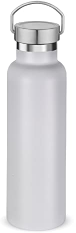 Volhoply White Stainless Steel Water Bottles,600 ML Vacuum Insulated Double Wall Travel Bottle with Leak Proof Lid of Handle,Metal Reusable Standard Mouth Flask for School,Hikers,Gift