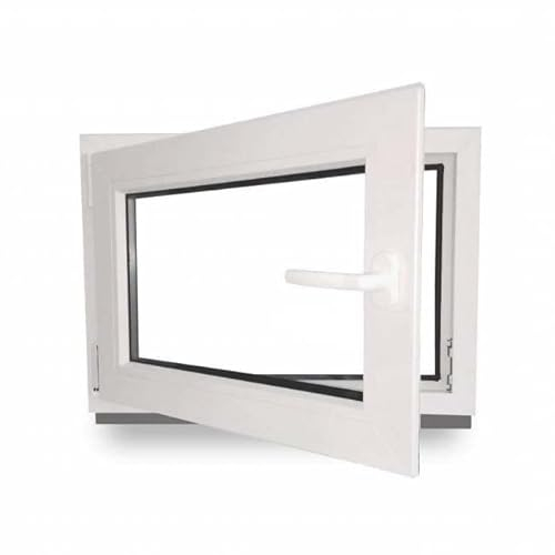 Kellerfenster - Kunststoff - Fenster - weiß - BxH: 60 x 50 cm - 600 x 500 mm - DIN Links - 3 fach Verglasung - 60 mm Profil