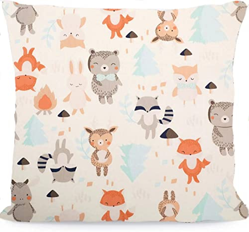 Funda de cojín para niños con estampado decorativo, 40 x 40 cm, 1 paquete de fundas de almohada para cochecito de bebé, de algodón orgánico, con cremallera, color blanco
