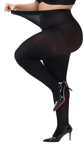 HeyUU Plus Size Tights for Women High Waist Stockings Semi Opaque Women’s Panyhose with Super Comfort and Elasticity Black-4XL