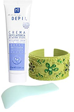 Easy Depil KIT CREMA DEPILATORIA PARTI DELICATE (Ascelle, Inguine, Parti intime) da 75 ml + BRACCIALE ARABESQUE. Unisex, Rapida, facile da usare, efficace, sicura. Con Proteine Vegetali Addolcenti.