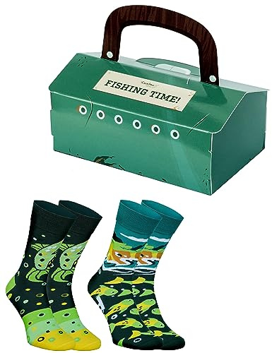 Rainbow Socks - Uomo Donna Calzini da Pesca - Regalo Divertente per un pescatore - Fishing Time Socks - 2 Paia - Taglia EU 41-46