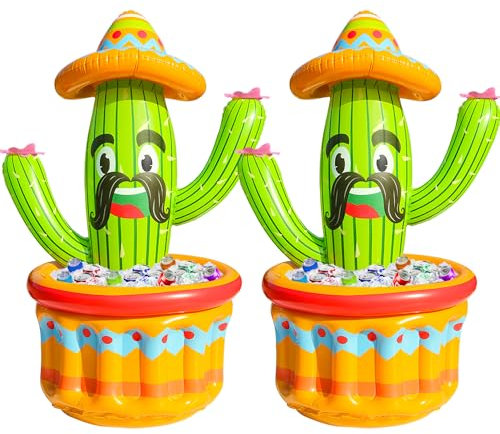 PARENTSWELL 2 Pack Inflatable Cactus Coolers, 47.5'' Inflatable Drink Party Cooler Blow Up Cactus Ice Bucket for Summer Fiesta Cinco De Mayo Pool Party Supplies Mexican Decoration