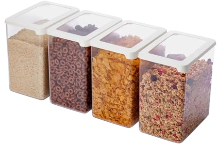 SmartStore Clear Airtight Dry Food Containers with Lids 3.5L Set of 4-20% Bio-based Plastic Storage Box with Lid, BPA Free, Dishwasher Safe - Stacking Kitchen Storage Containers - 12.5 x 18 x 20cm