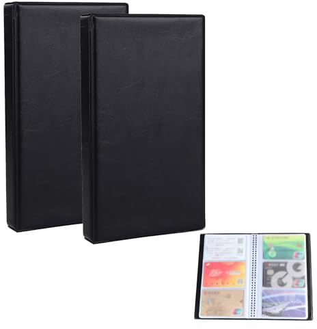 Visitenkartenbuch, Visitenkartenmappe, Visitenkarten Ringbuch, Visitenkarten Album, für Kundenkarten, Plastikkarten und Kreditkarten, für 300 Karten, 185mm x 108mm, Schwarz, 2 Stück