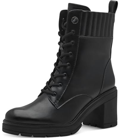 MARCO TOZZI Damen Stiefeletten zum Schnüren mit Blockabsatz mit Reißverschluss, Schwarz (Black), 39 EU