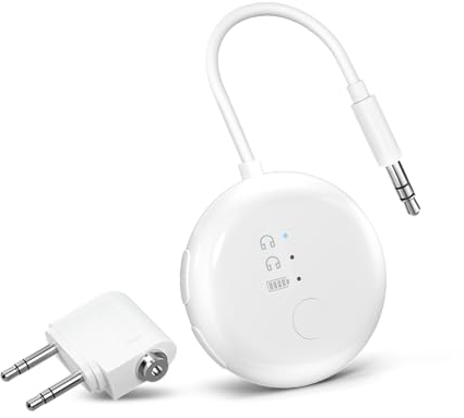 Avantree SoundJet R1 – Adaptateur Avion Bluetooth pour Écouteurs & AirPods pour Voyages, aptX Adaptive, Batterie de 20h, Transmetteur Audio sans Fil avec Puce Qualcomm - Blanc