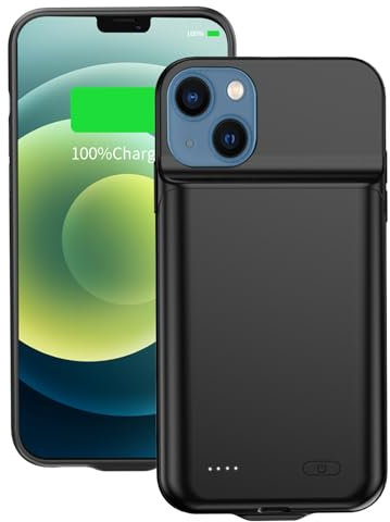 FLSTOR Wiederaufladbare Akkuhülle für iPhone 12 Mini/iPhone 13 Mini, 6800mAh Heavy Duty Schutz Ladehülle für iPhone 13 Mini 5,4 Zoll, Indikatoren, Laden und Schutz 2 in 1, Schwarz