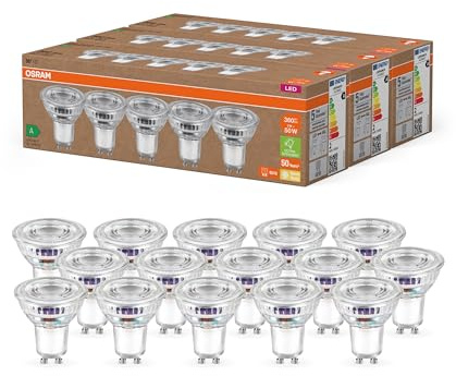 Osram Hocheffiziente LED Lampen mit Energieeffizienz Klasse A, Vorteilspack mit 15 Leuchtmittel, ersetzt herkömmliche 50W Reflektorlampen, warmweiß(2700K), E27, Glas