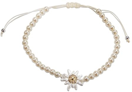 Alpenflüstern Perlen-Trachten-Armband Strass-Edelweiss Greta mit Ziehverschluss - Damen-Trachtenschmuck mit weiss-gold-farbenem Edelweiss, verstellbare Armkette, Perlenarmband (creme-weiß) DAB085