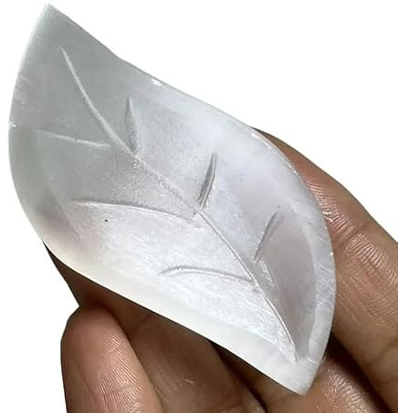 HXSCOO Natural Selenite Crystal Leaves Mineral Specimen Reiki Home Bowl Decoration Diy Gift Chakra Slate Leaf Gypsum(Length 70-80mm)