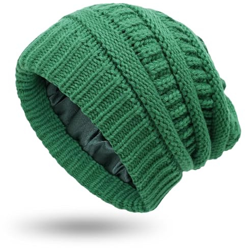 DJC BOUTIQUE Gorro de quimioterapia con forro de satén para invierno, cálido, súper cómodo, turbante, bandana, verde, Talla única