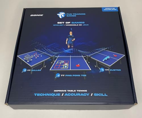 Donic TT Fun Training Games - Set di 3 giochi da ping pong e ping pong divertenti da usare a casa, a scuola o in discoteca.