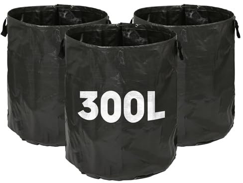 Harbour Housewares Garden Waste Bags with Handles - 300L x 3 Heavy Duty Garden Bag, Collapsible Recycling Green Bags Reusable Gardening Waste Sacks for Grass, Weeds, Compost, Leaves, Debris