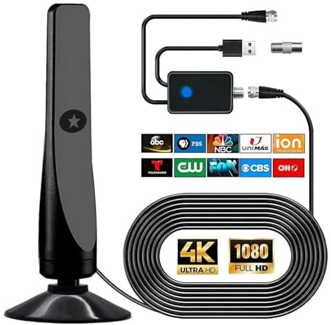 FONCBIEN Antena de TV Interior, Antenas de televisión Digital con Amplificador y Cable Coaxial para Canales Locales Recepción de 360°Antena de TV TDT Incluye Cable Coaxial de 3m