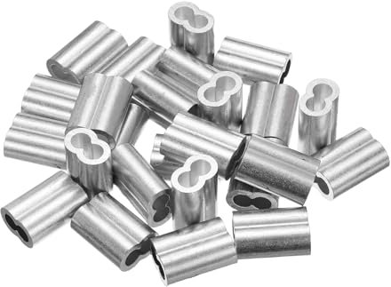 uxcell 3/16(5mm) Aluminum Crimping Loop Sleeve, Double Hole Cable Ferrule for Wire Rope, Silver 25Pcs