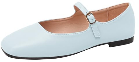 ANUFER Mujeres Retro Mary Janes Punta Cuadrada Correa de Hebilla Bailarinas